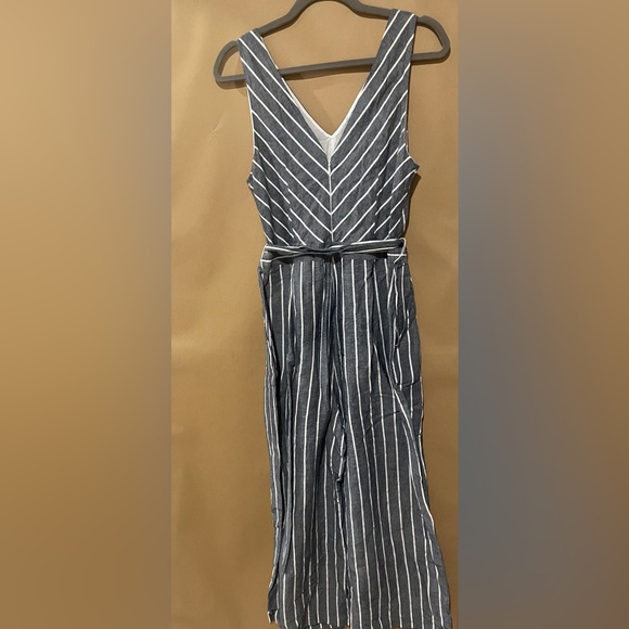 Loft Cropped Tank Chambray Striped Jumpsuit. - Picture 2 of 3